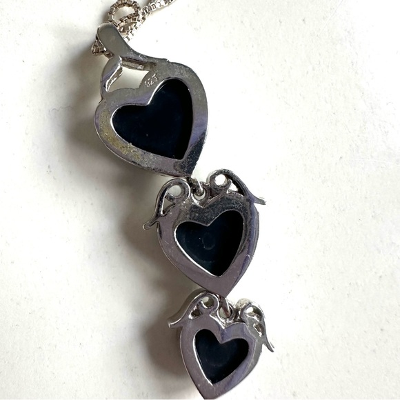 Silver Heart Pendant Necklace with mosaic opal  hearts - Picture 3 of 6